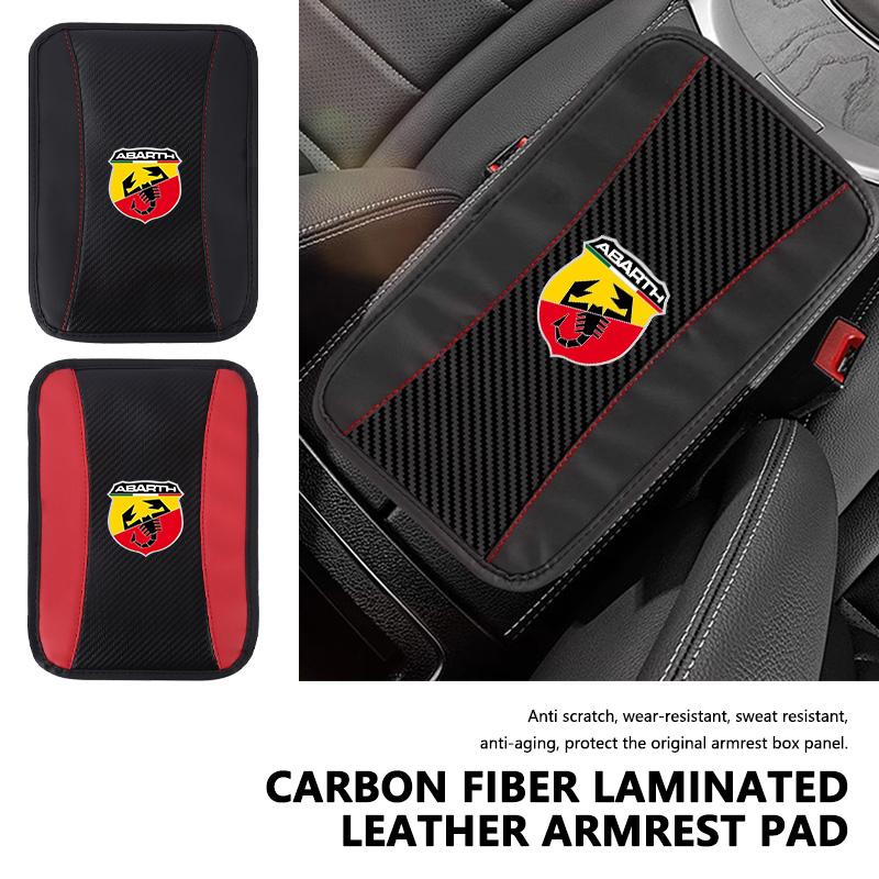 For Abarth Car Armrest Pad Carbon Fiber Leather Car Center Console Cover FR FIAT 500 Doblo Tipo Panda Ducato Punto Stilo