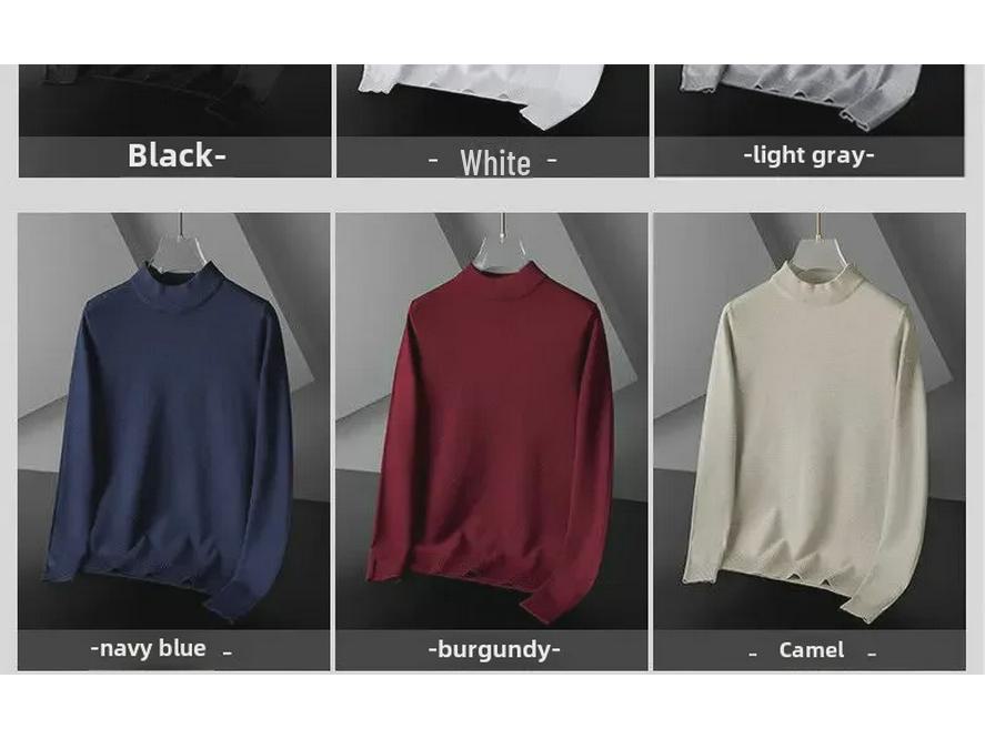 Men's Black Slim Fit Mid-Neck Knitted Sweater - Half Turtleneck for Autumn/Winter