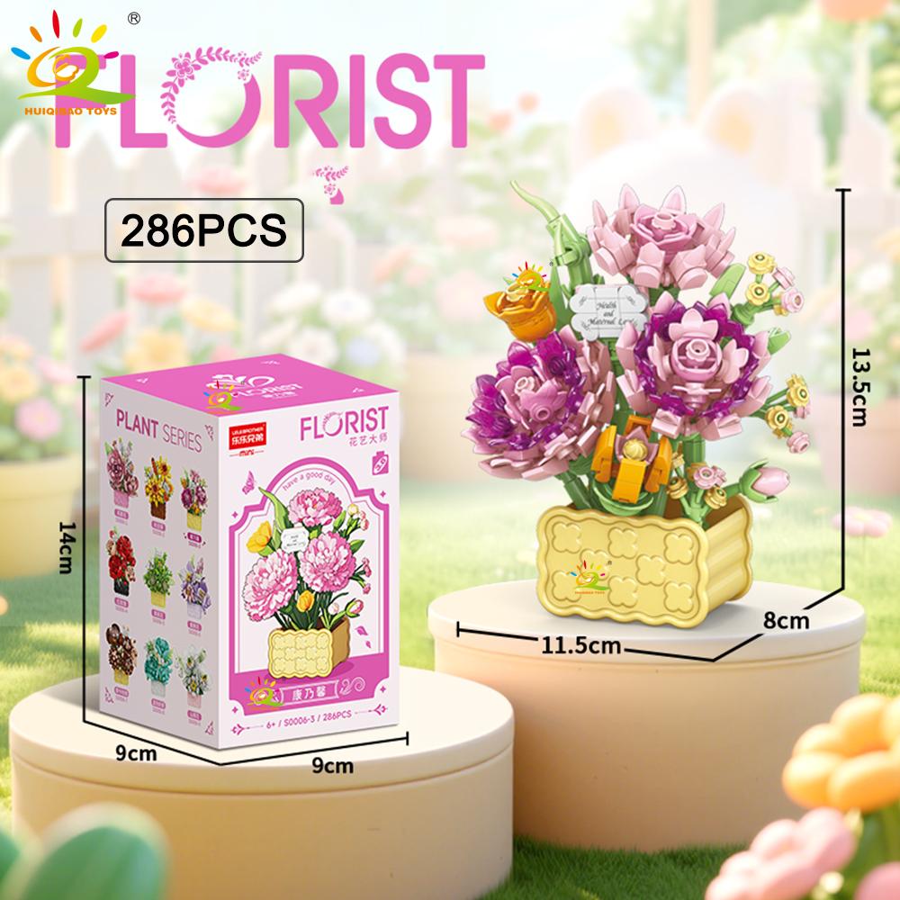 MOC Mini Flower with Vase Model Micro Building Block Eternal Bouquet Home Desk Desk Plant Decor Brick Girl Children Toy