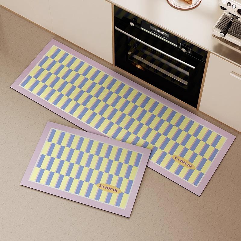 Non-slip Kitchen Mats for Floor Checkerboard Plaid Long Strip Runner Kitchen Rug Oil-proof Waterproof Washable Kitchen Floor Mat