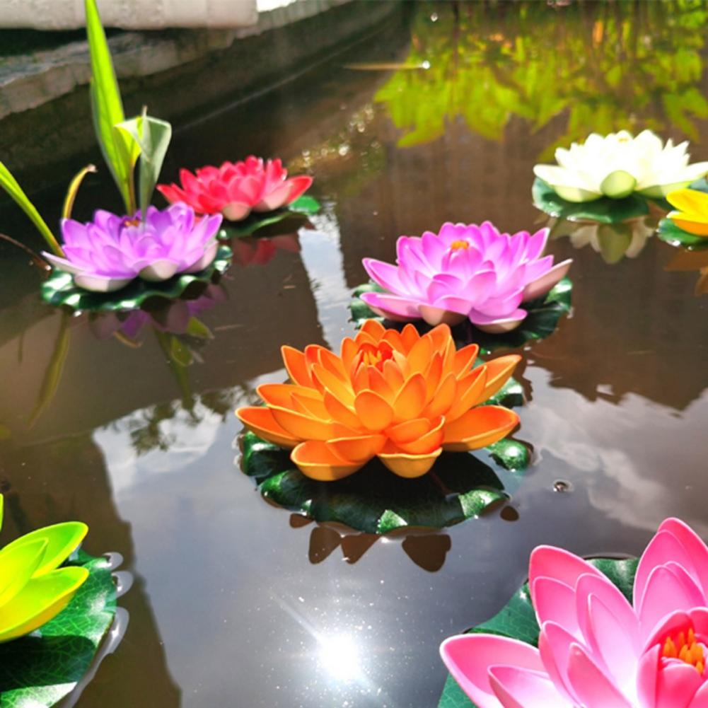 18cm Colorful Artificial Lotus Fake Floating Water Lily Flower Lotus Lifelike Micro Landscape Pond Plants Garden Pool Decor