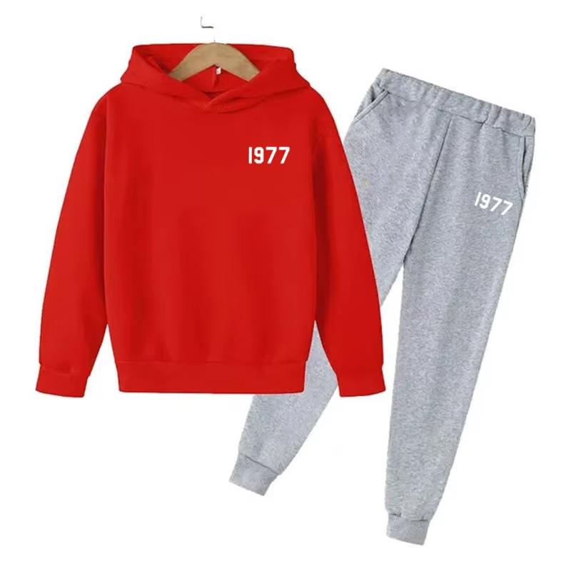 Fashion Casual 1977 Boys Girls 2 Piece Sets Tracksuit Kids Hooded Sports Suit Children Hoodies Sweatshirt Top+Pants Streetwear