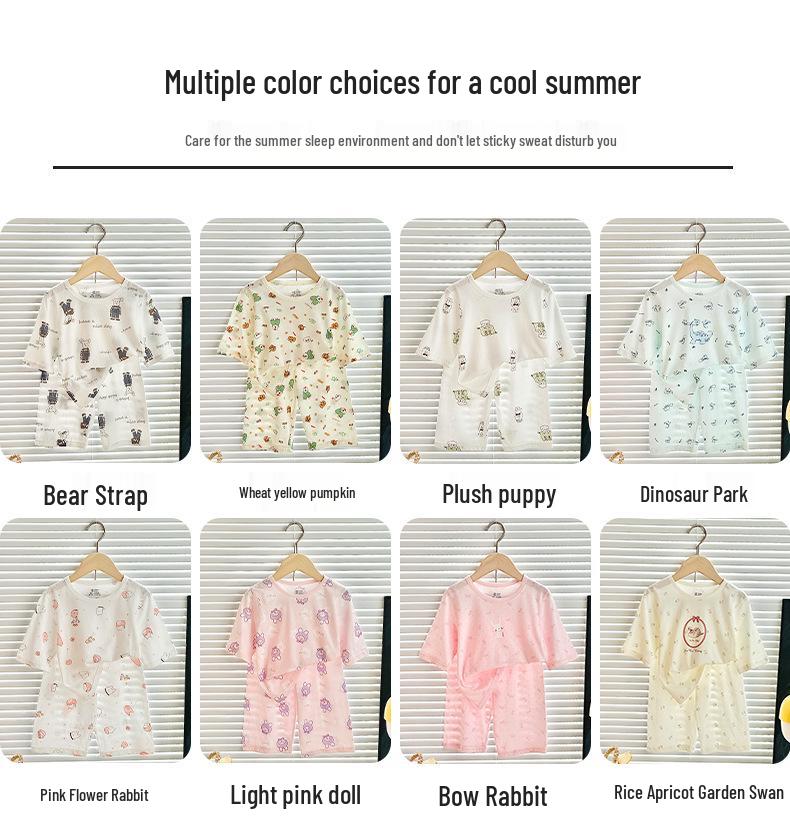 Kids' Pure Cotton Summer Pajama Set: Boys & Girls Three-Quarter Sleeve Homewear