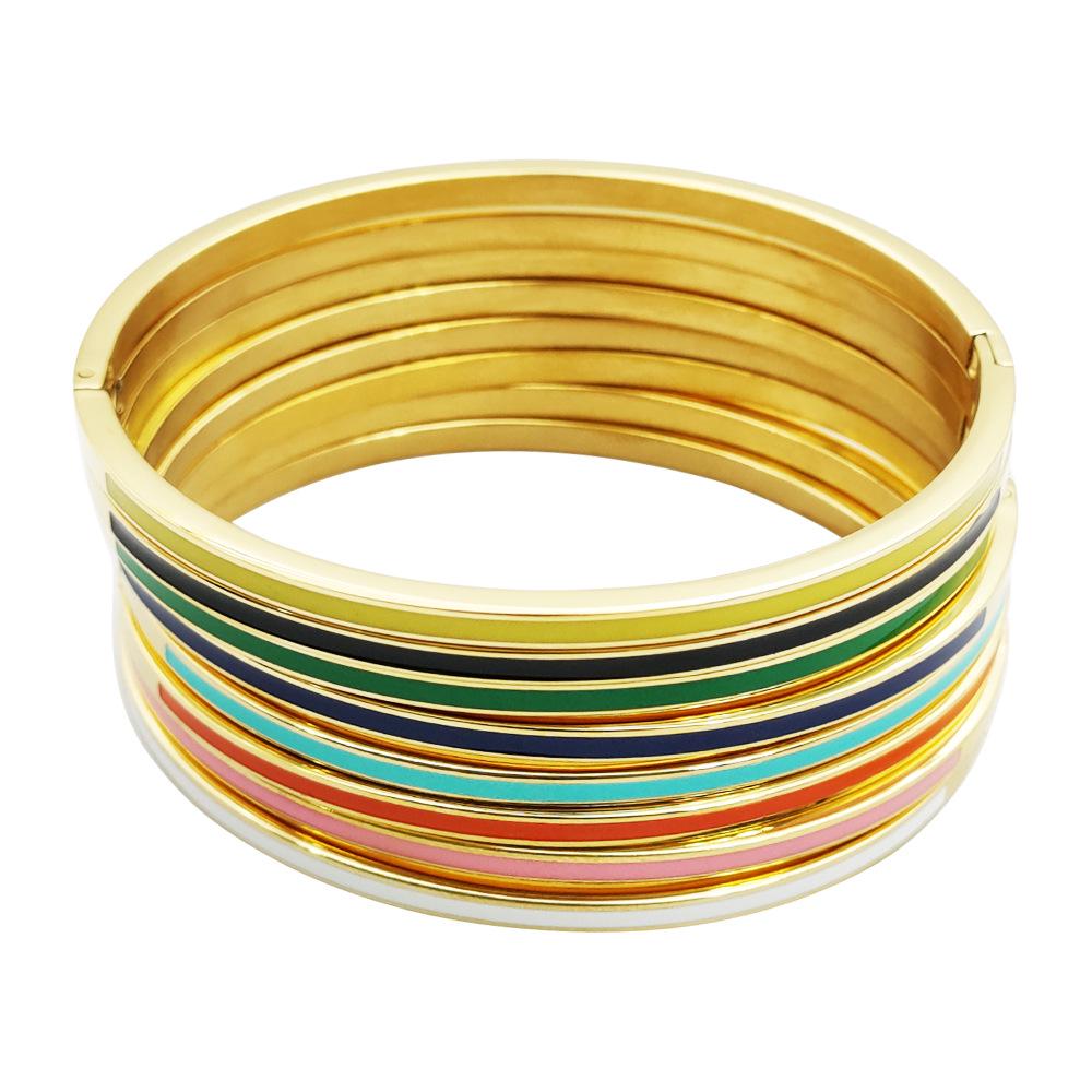 Gold Bamboo Pattern Women's Bracelet with Colored Epoxy Resin