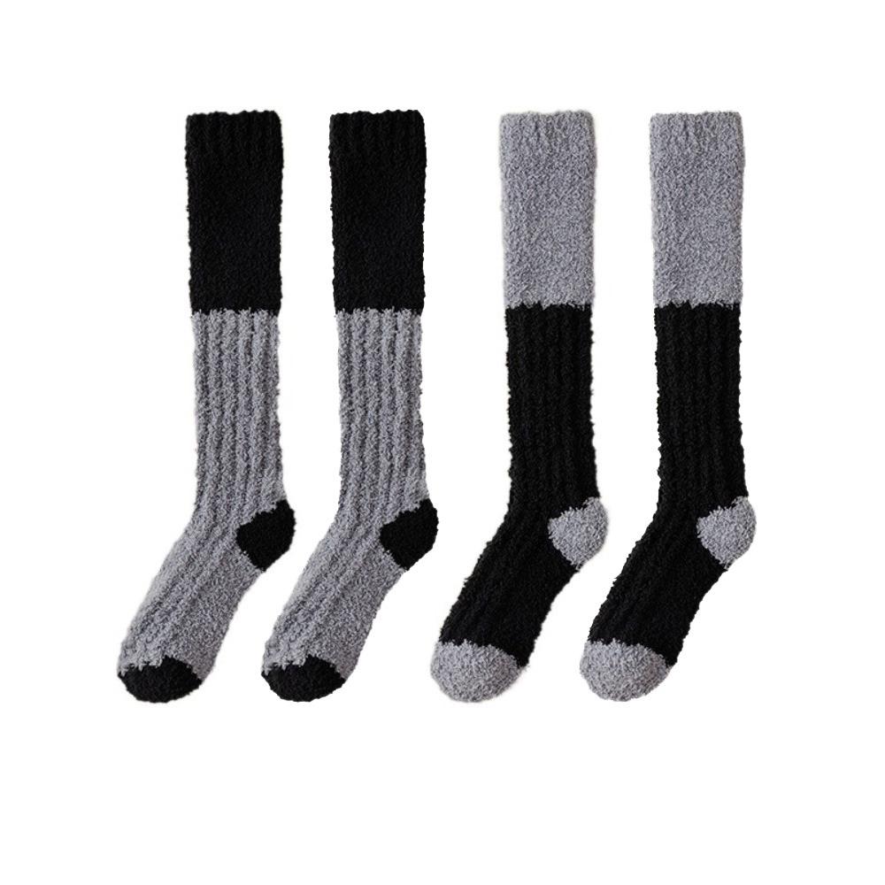 

2Pairs Thicken Warm Floor Plush Stockings Winter Long Tube Socks Coral Fleece Stockings Winter Style 7