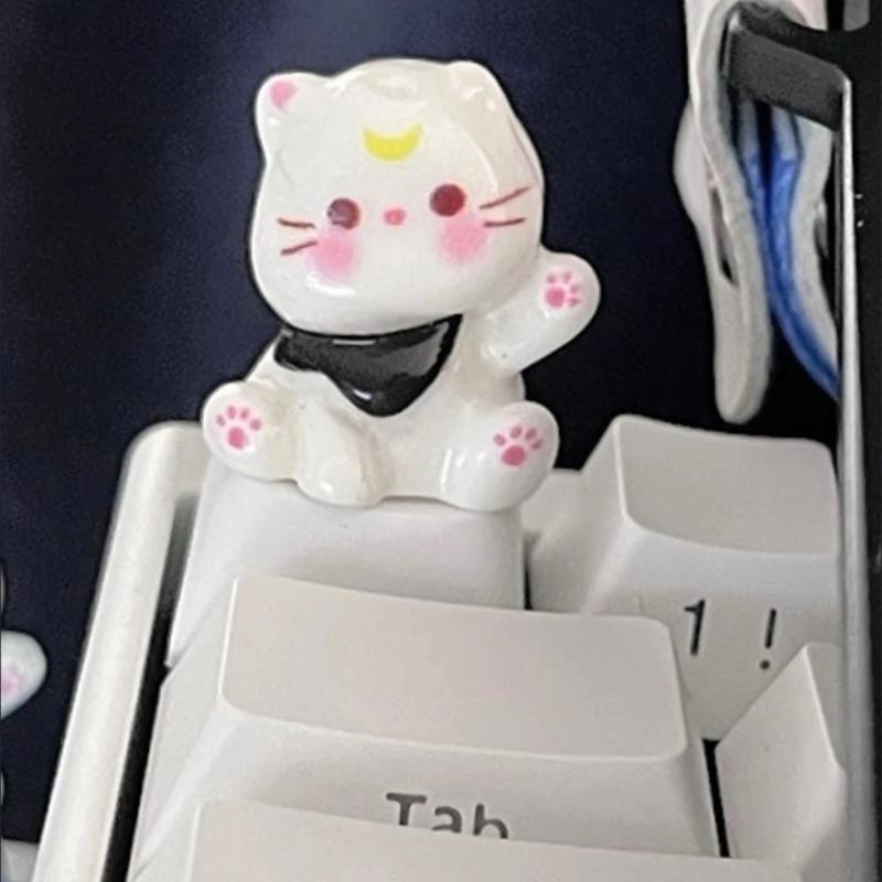 3D Mechanical Keyboards Creative Cartoon Cats Head Gamer Keyboards Keycaps for Office Decompression