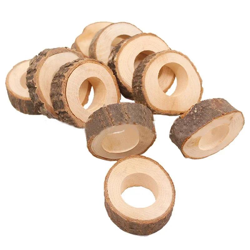 6PCS/Suit Creative Wooden Napkin Rings Party Table Wedding Supplies Decoration Rustic Vintage Bark Stump Craft Ornament