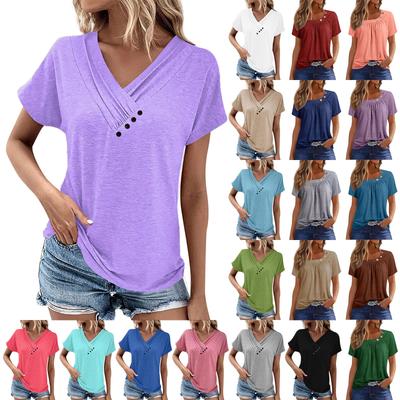 Sommeroberteile für Damen, einfarbig, für Damen, V-Ausschnitt, kurze Ärmel, bequeme Damenoberteile, übergroße T-Shirts