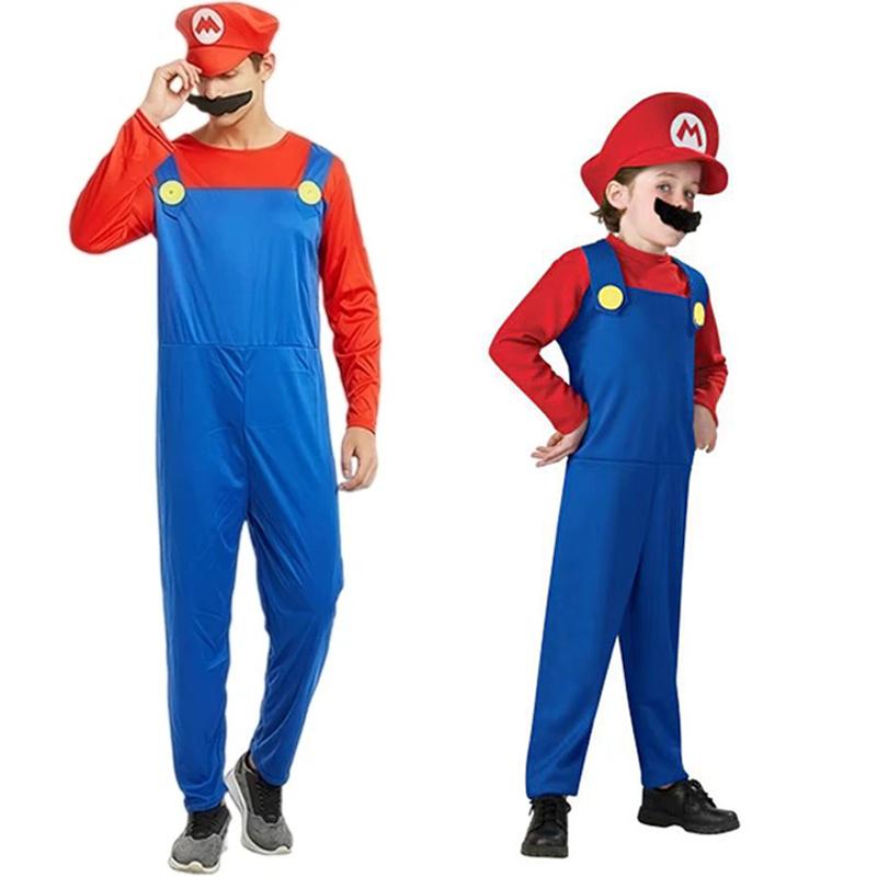 Anime Super Mario Bros Cosplay Costume Mario Luigi Costume Jumpsuit Hat Beard Sets Halloween Party Role Play Costumes For Unisex