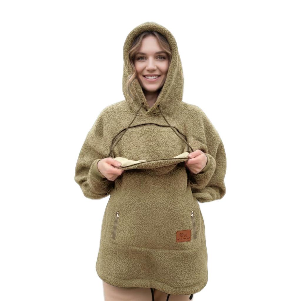 Unisex Outdoor Beuteltasche Hoodie Haustiertrage-Hoodie mit Reißverschluss Haustierpflege-Hoodies Fuzzy Zip Kapuzenpullover