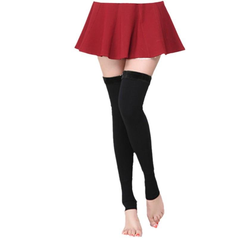 Women's Velvet Thickened Nylon Leg Warmers With Foot Cover - Warm Knee Pads and Long Socks for Autumn and Winter
