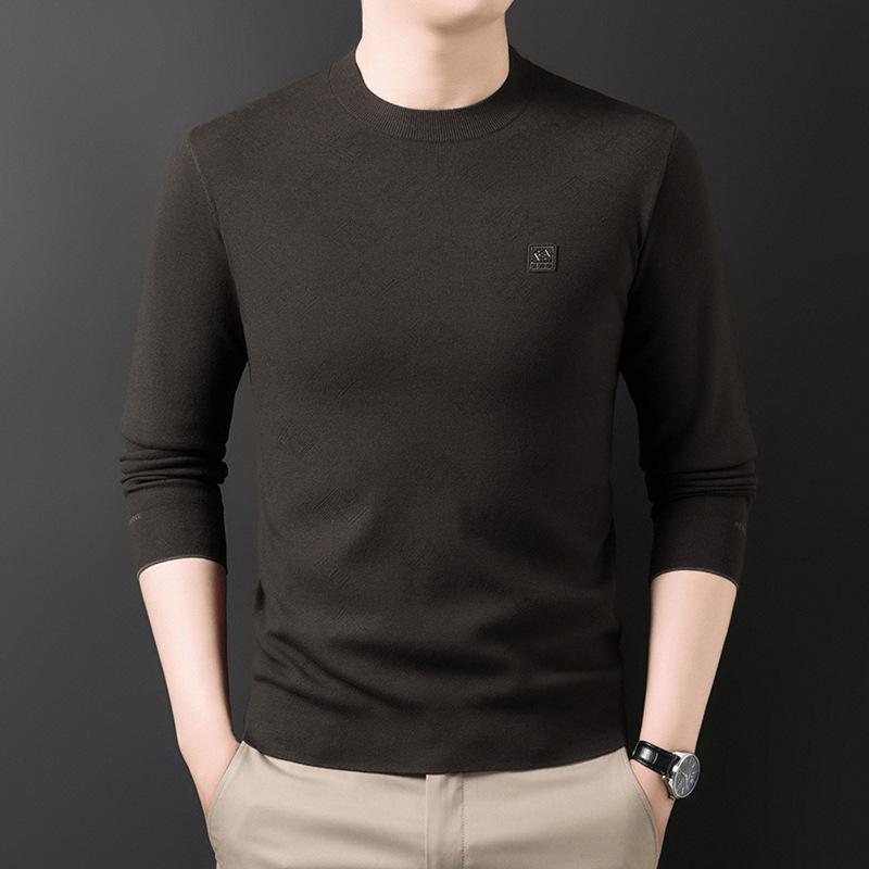 2025 Men's Fashion High-End Jacquard Knit Sweater – Skin-Friendly & Warm Autumn/Winter Base Shirt