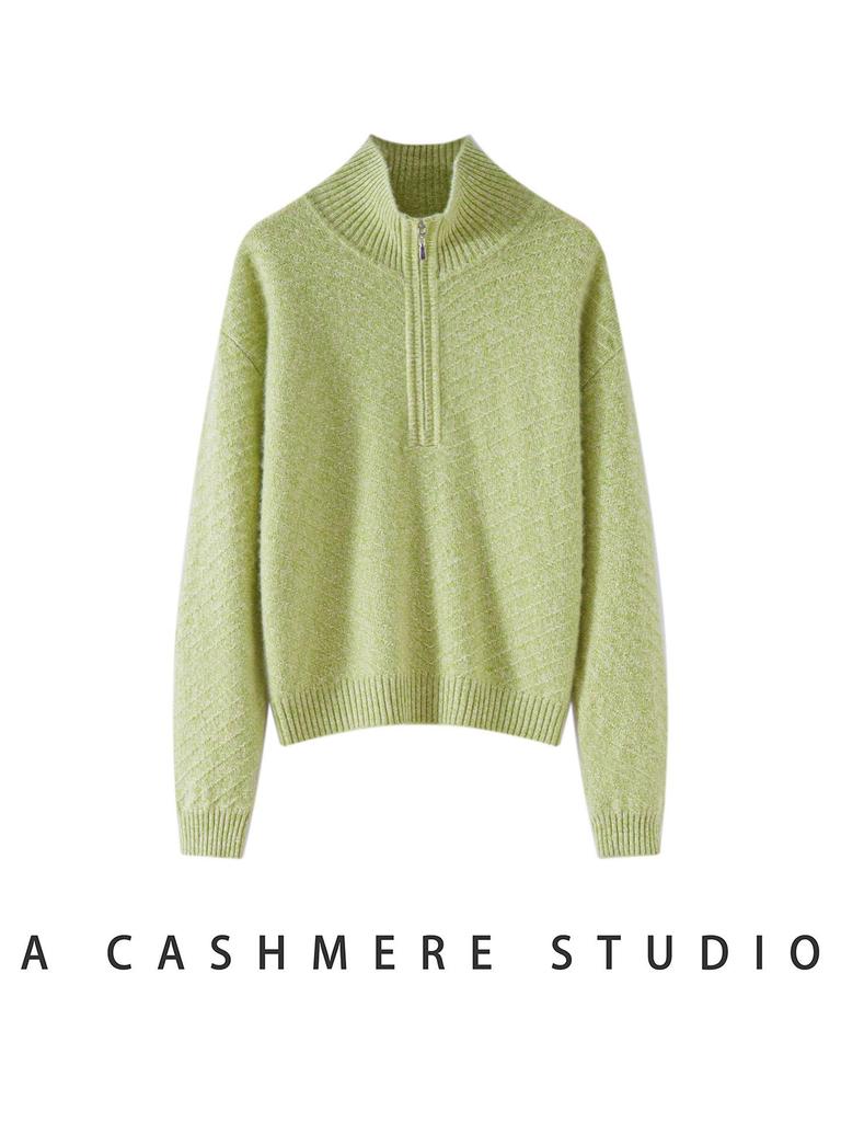 Women's Casual Half-Zip Lapel Cashmere Sweater - Warm, Loose, Versatile Winter Knit