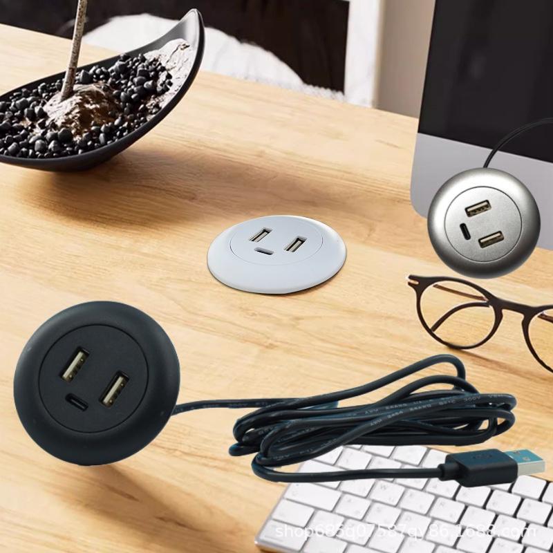 1Pcs Type-C Usb Charger 3 In 1 Splitter Desktop Hole Embedded Usb Hub For Laptop Pc Mobile Phone Charging Furniture Office Socke