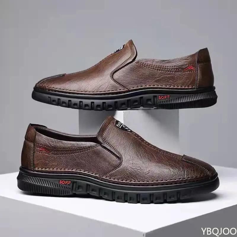 Men's Genuine Leather Bean Bean Shoes New Soft Soled Loafers Versatile Fashion Business Shoes Casual Light Male Flats Zapatos