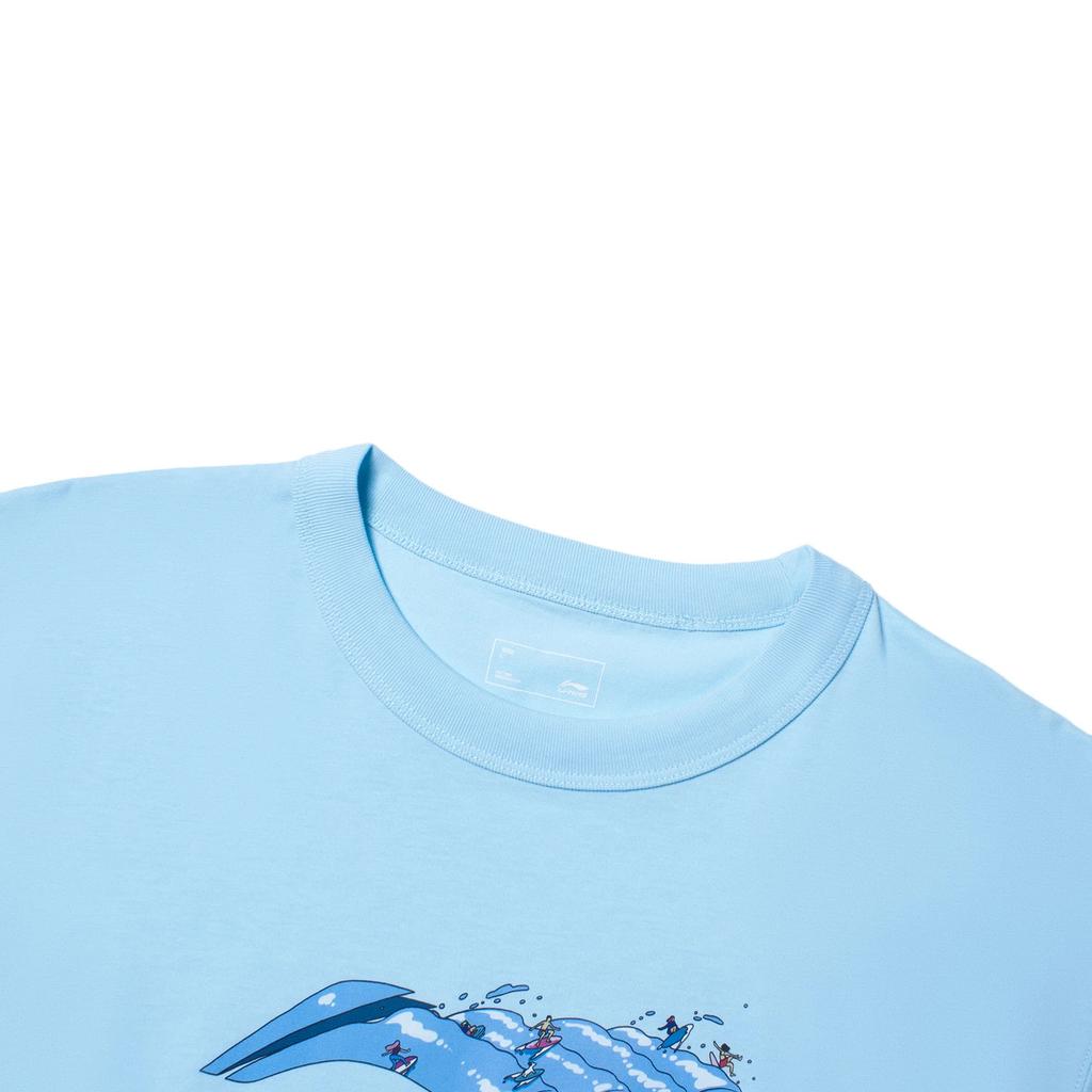 Li Ning Sports Lifestyle Series Logo Print Round Neck Short Sleeve T-Shirt Men Tops Ice-Blue AHST175-2