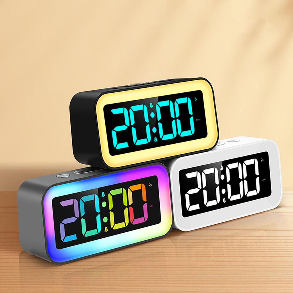 Digital Dual Clock Dimmable RGB Volume Weekday Weekend Mode 12 24Hr with Snooze Compact for Bedroom Bedside Tabletop