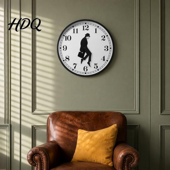 Industrial Style Wall Clock Man Silhouette Clock Silent Non-Ticking Round Hanging Decorative 12 Inch Digital Analog for Home Office Bedroom