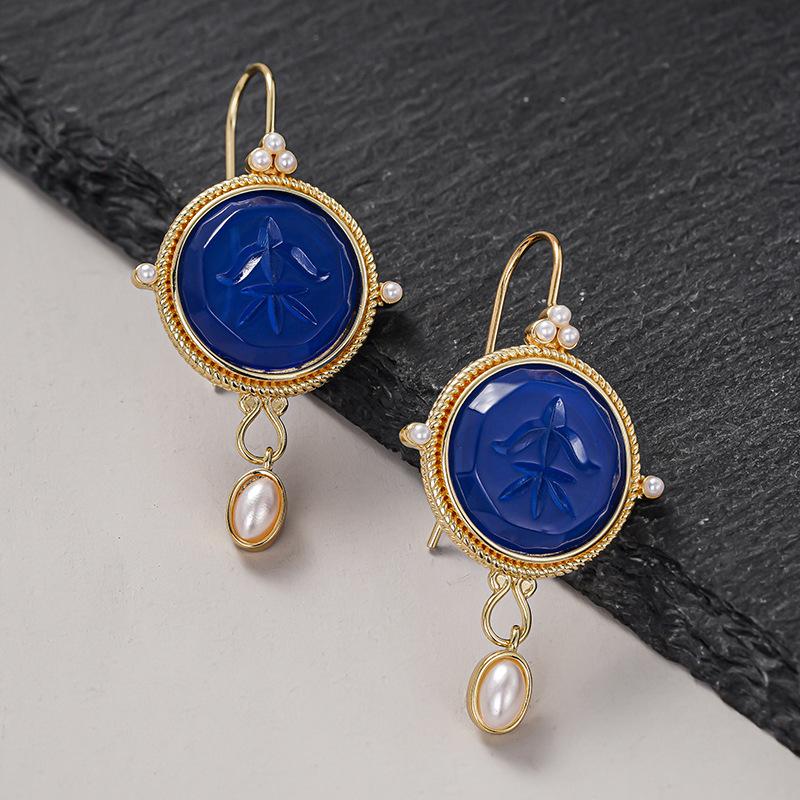 

1 Pair, Stylish, Inlaid with Synthetic Zircon and Imitation Pearls, Vintage Earrings золотой