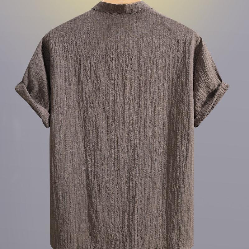 Cozy Up Men's Shirts Short Sleeved Button Down Shirt Band Collar Beach Shirts