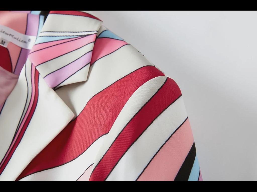 Conjunto de Traje Rosa para Mujer Guoer con Cuello en V, Estampado de Algodón y Botón Único