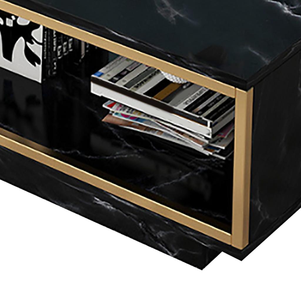 Coffee Table Metal Faux Marble Pattern Modern Rectangular Center Table for Home Living Room Office