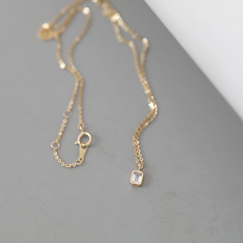 18K Gold-Plated Sterling Silver Mini Square Zirconia Necklace Platinum Color