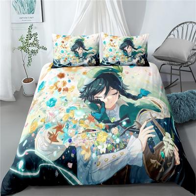 Genshin Impact Bettwäsche-Set Spiel-Print Bettbezug Steppdecke Weiche Bettbezug-Sets Heimtextilien Queen King Size Mädchen Kinderzimmer Dekor