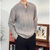 Herren Schlank geschnittener Schwarzer Zopfmuster Pullover mit Stehkragen und halbem Reißverschluss