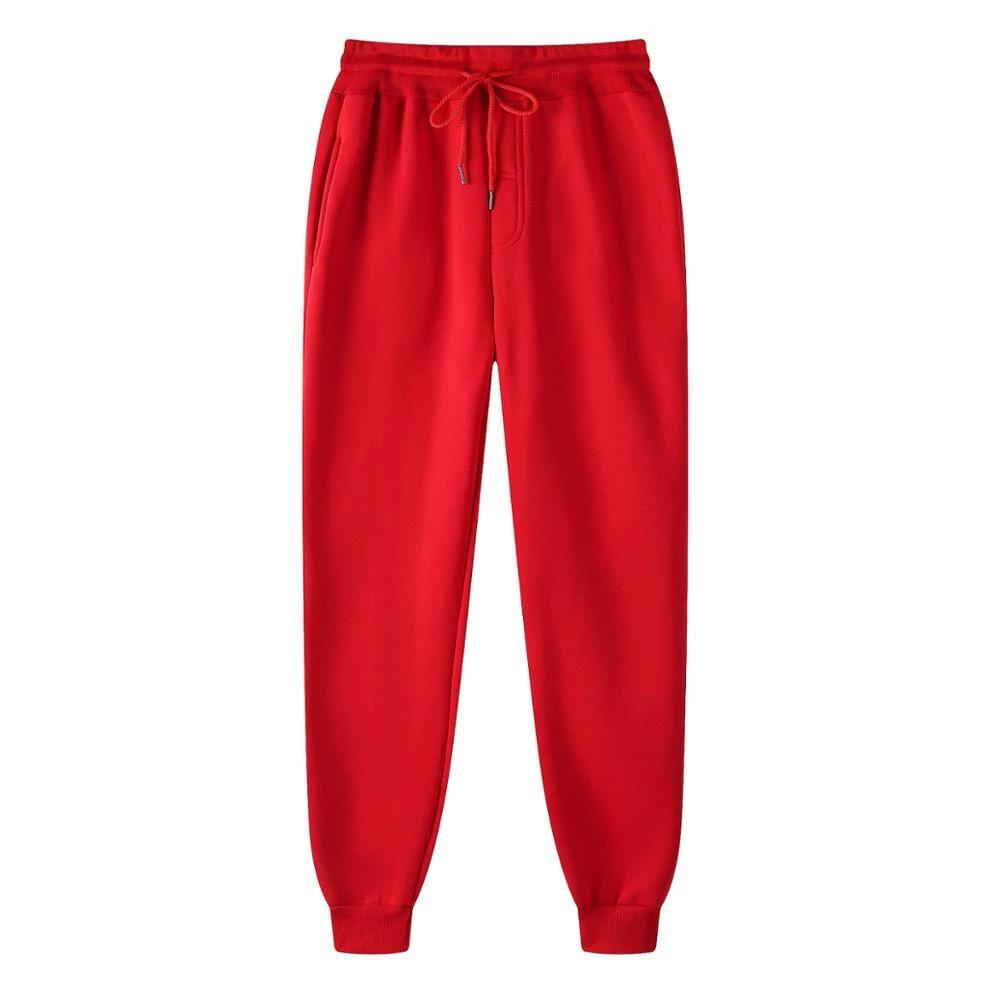 Unisex Warm Fleece Sweatpants - Plus Size, Solid Color, Casual Fitness Running Trousers