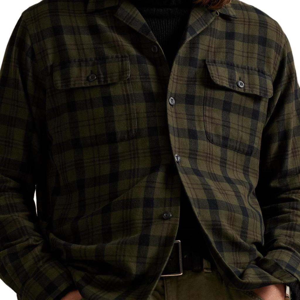 Polo Ralph Lauren FW25 Classic Fit Plaid Brushed Cotton Henley Long Sleeve Shirt Men shirts 710980241-001
