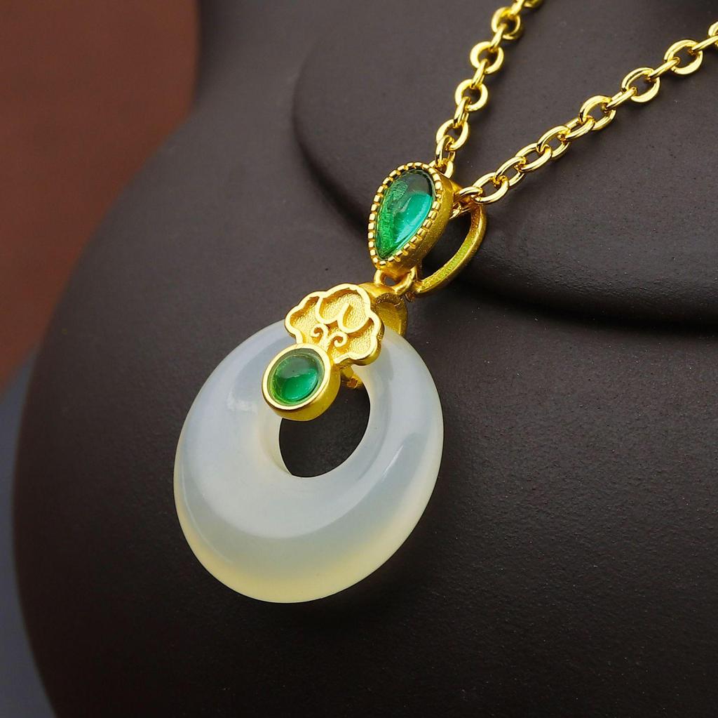 Elegant Natural Hetian Jade Necklace with Gold and Xiuyan Jade Pendant - A Fashionable and Timeless Gift for Women