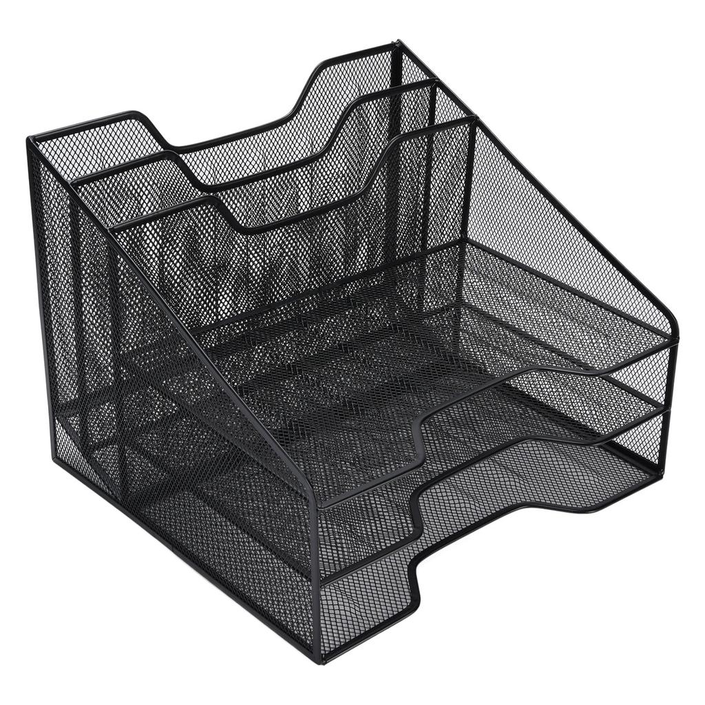3 Tier Paper Tray Metal Mesh Desktop Organizer Sorter Letter File Document Storage Rack Office Supplies