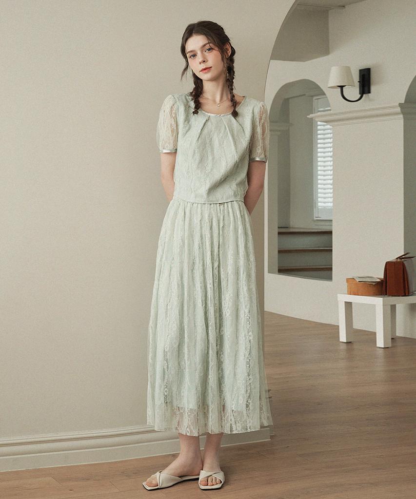 MICANE Bird Lace Blouse-Long Skirt Set