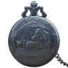 Vintage Bronze Wolf Tierkopf Quarz Taschenuhr Halskette Kette Anhänger Geschenk für Herrenuhr