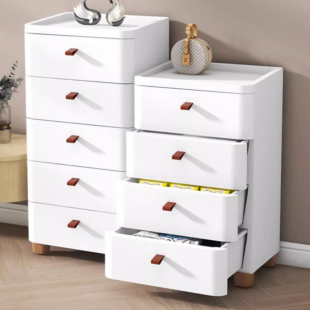 Simple 5 Layer Drawer Storage Cabinet Living Room Toys Frosted Plastic Wood Top Nightstand Organizer Furniture For Home Bedroom