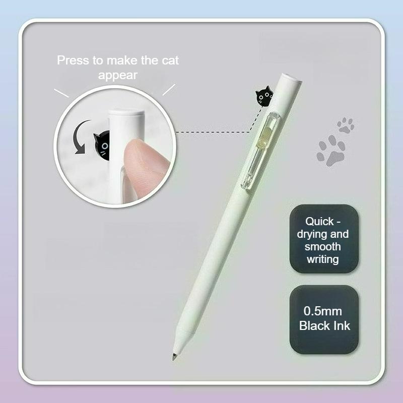 Cat Clip Gel Pen 0.5mm Cute Stationery Social Anxiety Cat Hide-and-Seek Pen Retractable  Bullet Tip Black Quick-Drying Ink