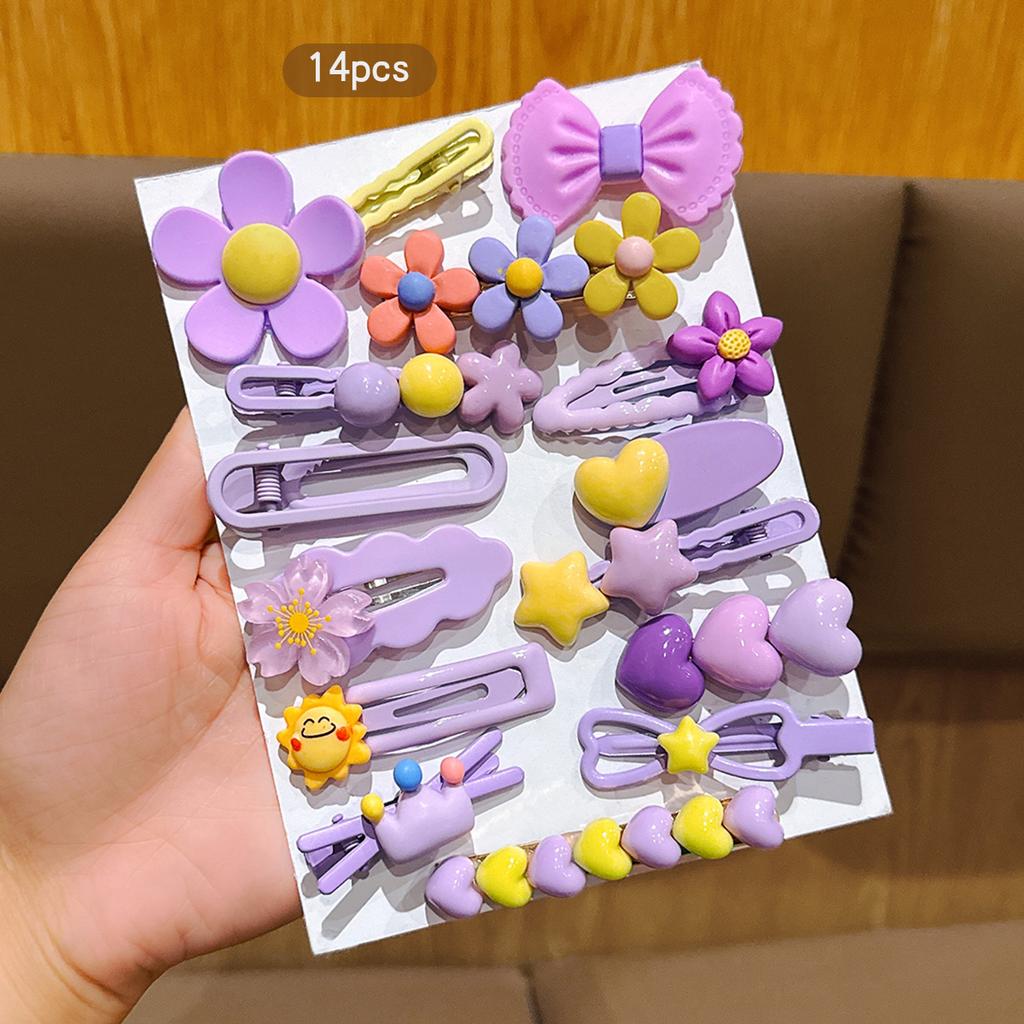14 Purple Cute Cartoon Cheap Hair Clips for Daily Use Hair Accessories