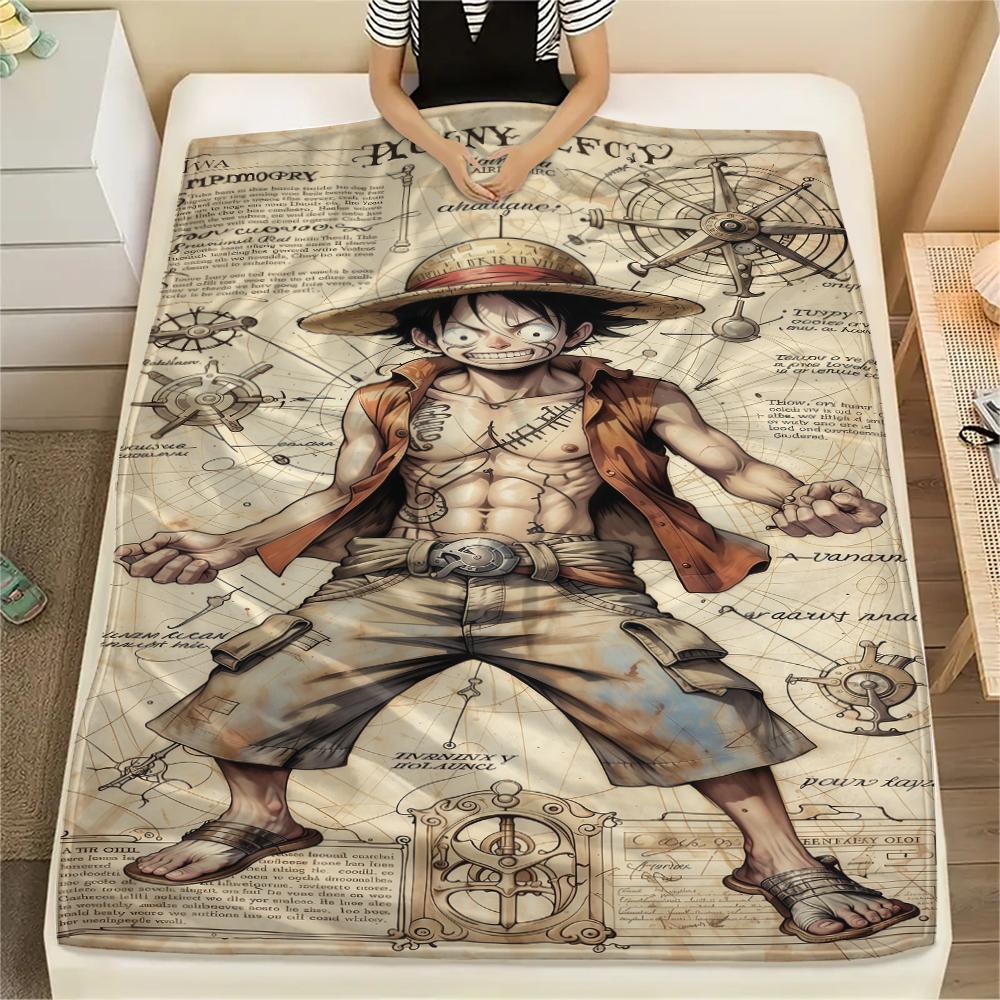 One Piece Monkey D. Luffy Flannel Blanket Eye-catching Printed Pattern Great For Sofa Bedroom Chair Bed Travel Picnic -HE34