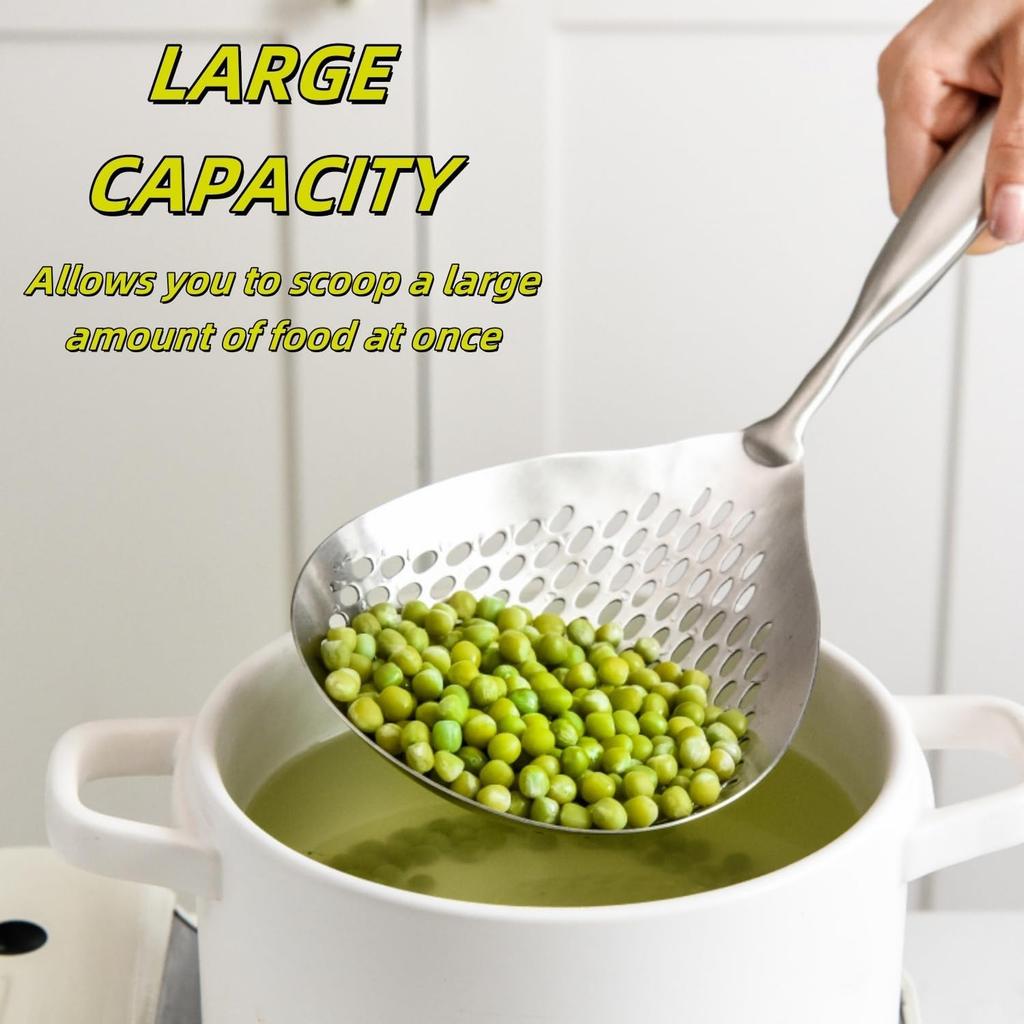 1pc Large Durable Stainless Steel Colander Skimmer Spoon, Heavy Duty Food Strainer Spoon for Frying & Cooking, Kitchen Utensils