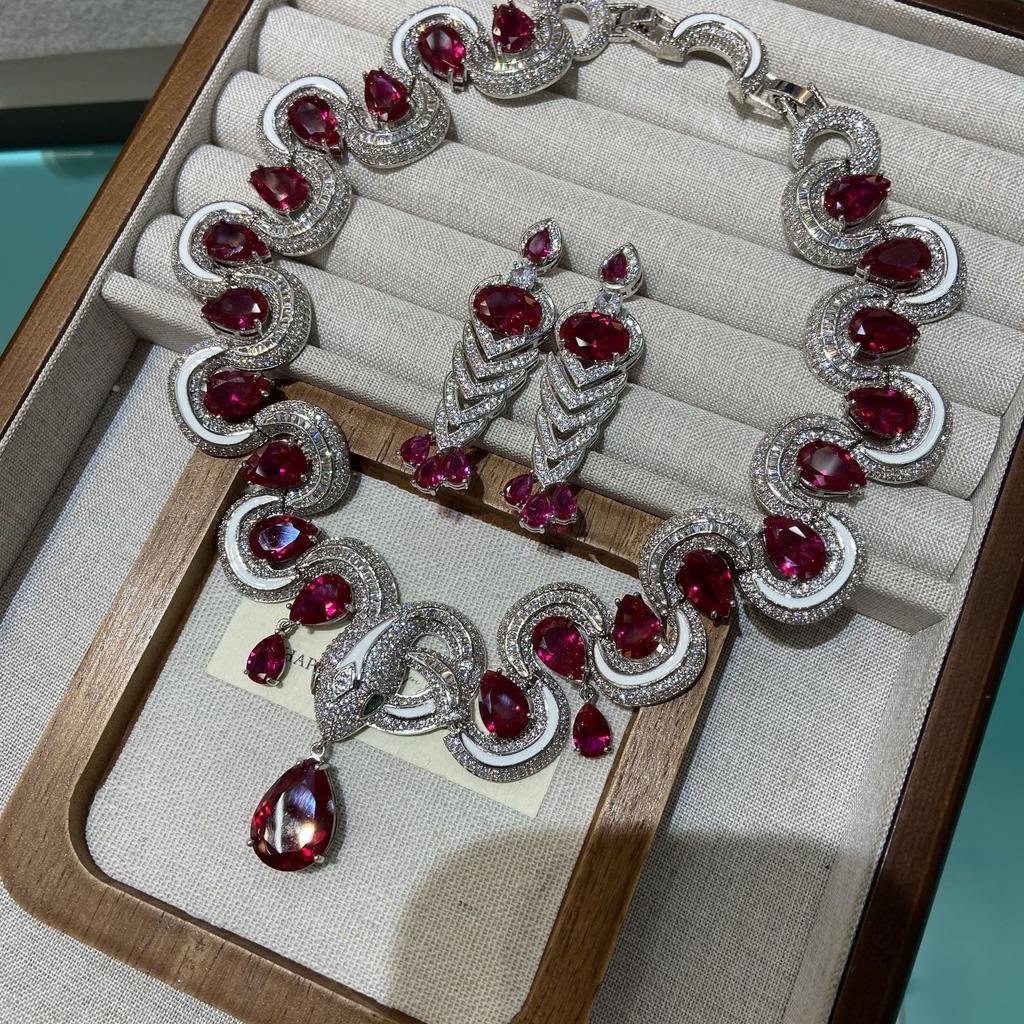 Liu Yifei'S Same Spirit Snake Luxury Bridal Jewelry Set, All Zircon Necklace, Zircon Earrings Jewelry.