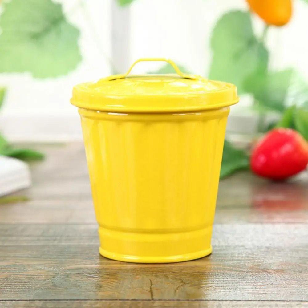 Galvanized Desktop Trash Can Iron Wastebasket Small Buckets Waste Bin  Garbage Storage