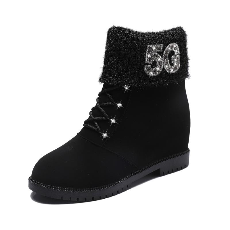 

Осень и зима новые ботинки Мартин женские круглый носок толстая подошва средний каблук бархатные стразы короткие модные ботинки 39 чёрный