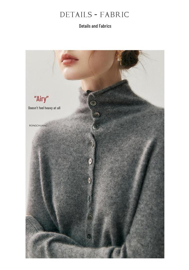 2026 Autumn/Winter Women's Reversible Cashmere High Neck Cardigan - Rolled Edge, Casual, Skin-Friendly Knit Sweater