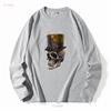 Steampunk Skull Unisexs Cotton T Shirt Top Long Or Short Sleeves Vintage Washed Versatile Top For Everyday Wear Stylish