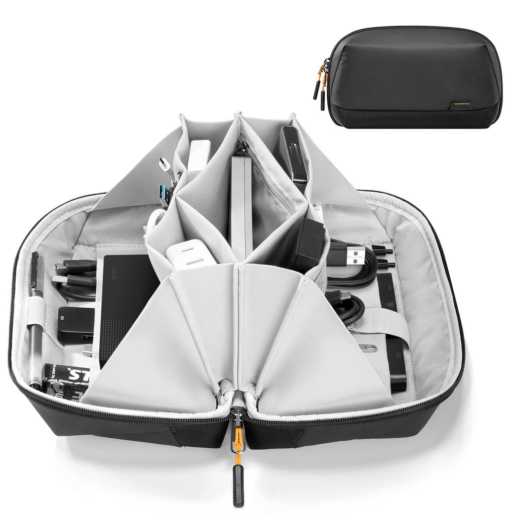 Inateck Gadget Super Large Capacity with Opening Design for Versatile Case with Perfect for Business Black Pouch, 180° Design, Multi-Pocket Travel,