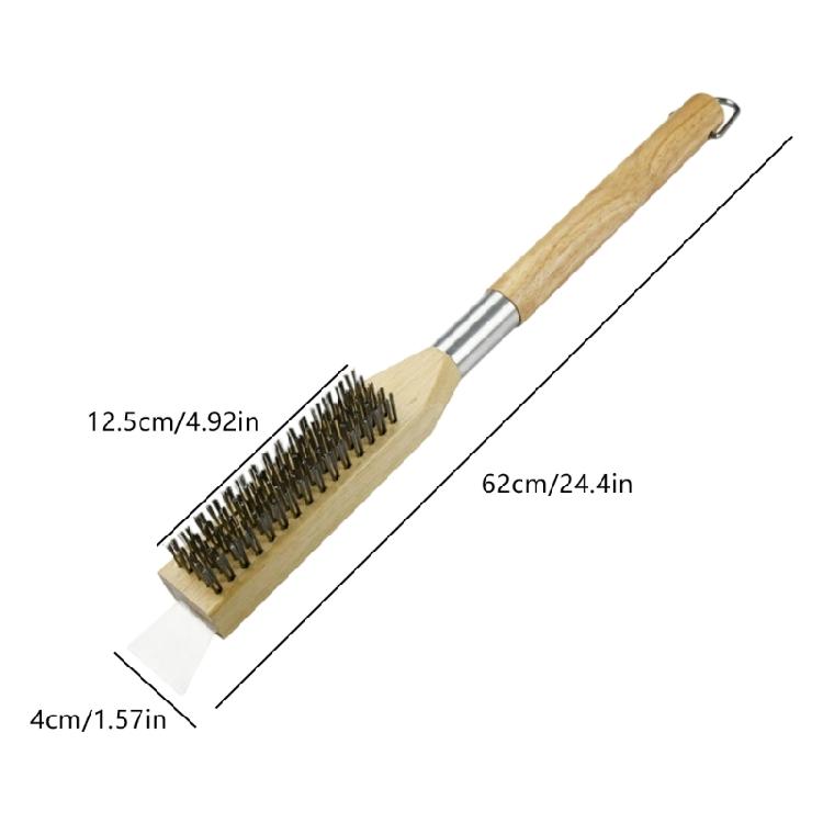 Heat Resistant Steel Bristles Cleaning Brush with Scraper and Removable Head For Pizza Oven Grill Stone Daily Cleaning