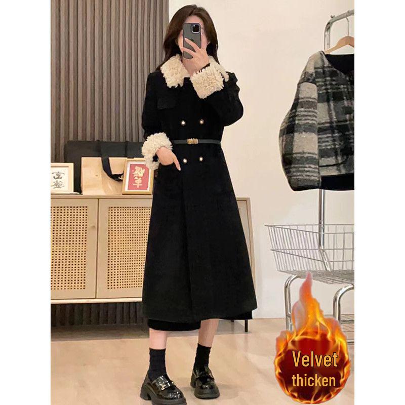 Elegant French Hepburn Style Black Velvet Dress for Women - Autumn/Winter Collection M (Recommended 80-100 jin)