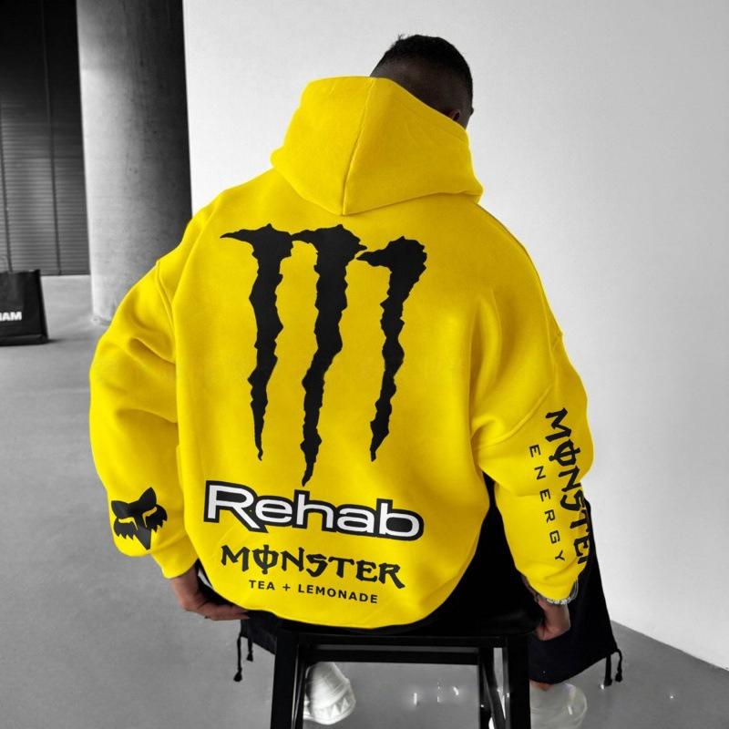 Felpa con cappuccio da uomo Y2K con stampa Monster Energy, stile streetwear hip-hop, top con cappuccio casual largo alla moda per adulti, adatto per l'uso quotidiano e lo sport.