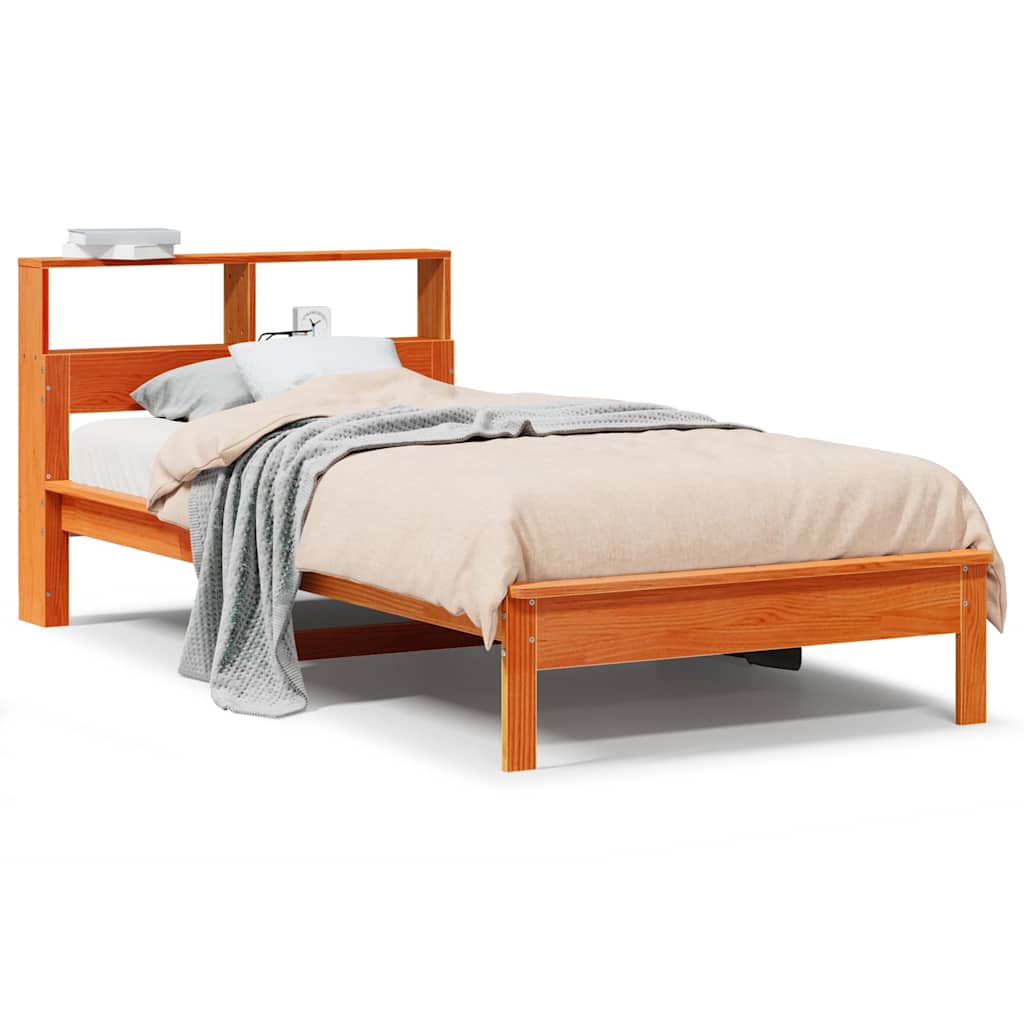 Solid Wood Bed with Shelf Without Mattress Wax Brown 75 x 190 cm